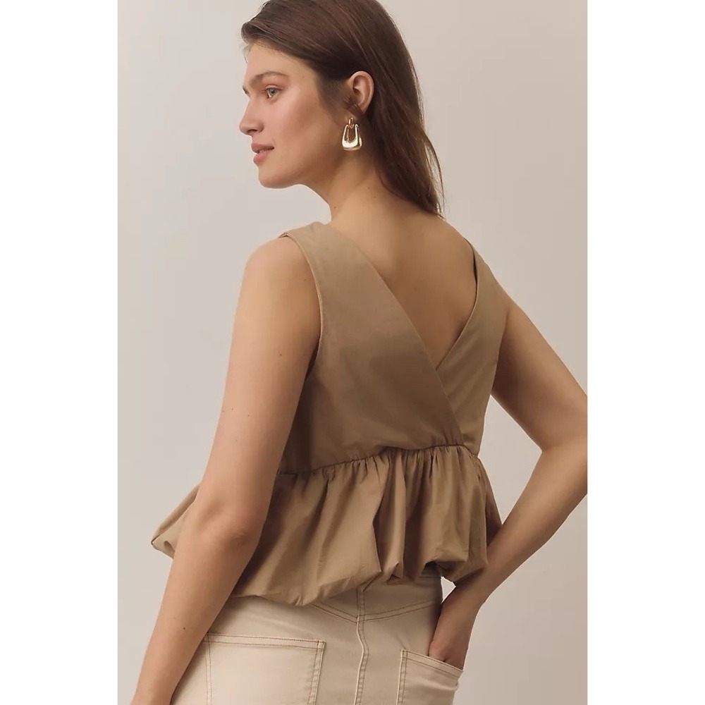NWT Anthropologie Maeve V-Neck Bubble-Hem Tank Top Sand Size Large